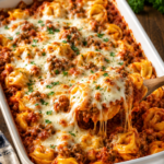 Cheesy Tortellini Casserole With Meat Sauce